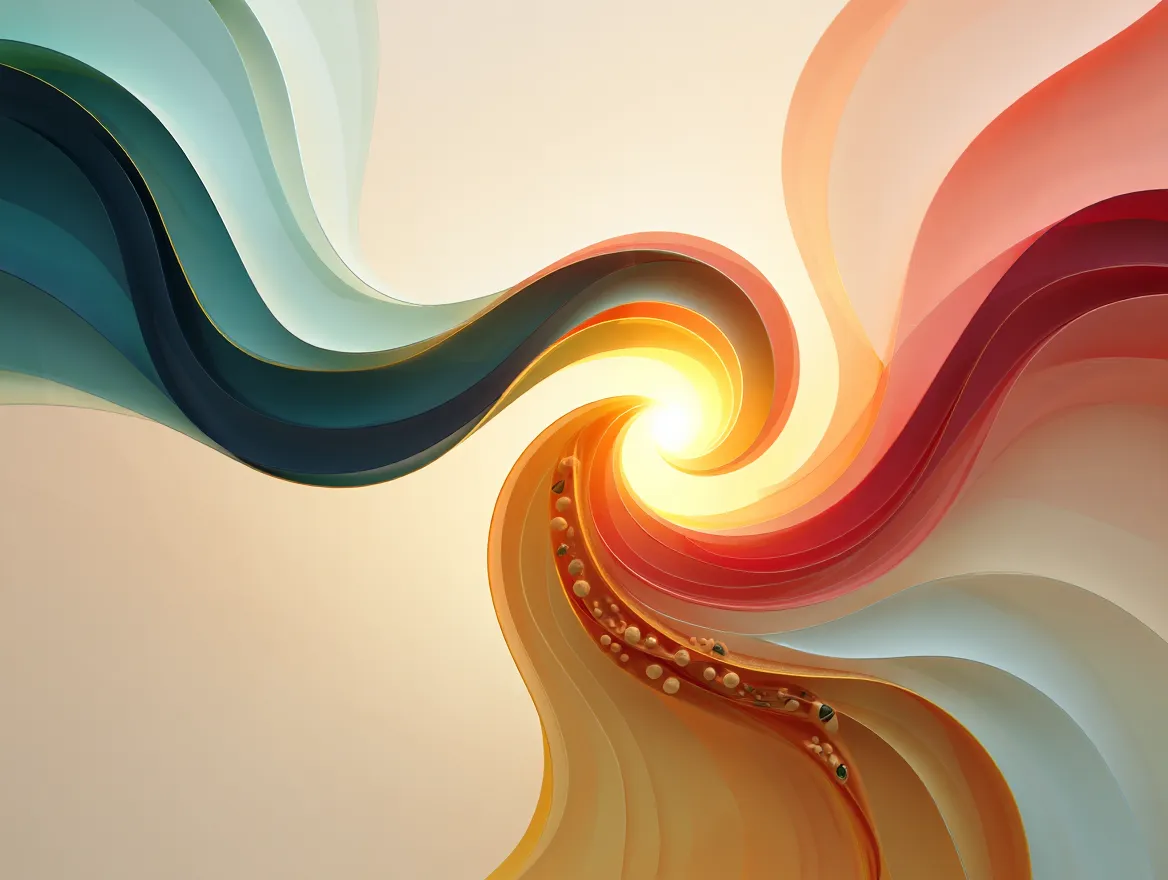 Abstract flowing illustration representing the integration of movement, breathing, and nutrition in holistic wellness